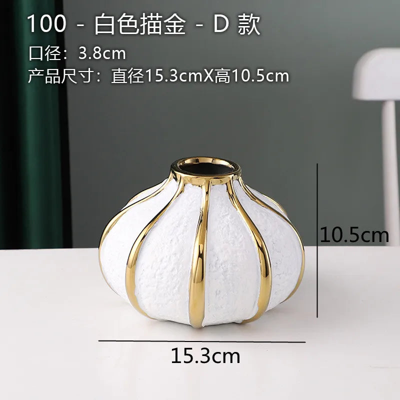 White Gold Ceramic Vase Desktop Flower Arrangement Hydroponic Vases Dried Flowers Vase Plant Vases Flowerpot Decoration Crafts