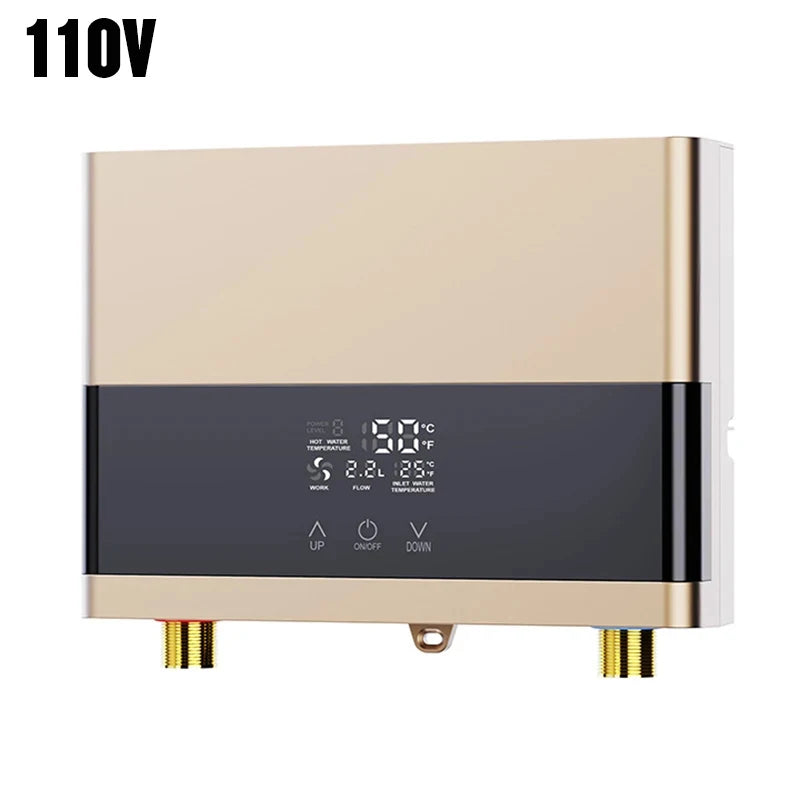 110V/220V Instant Water Heater Bathroom Kitchen Wall Mounted Electric Water Heater LCD Temperature Display with Remote Control
