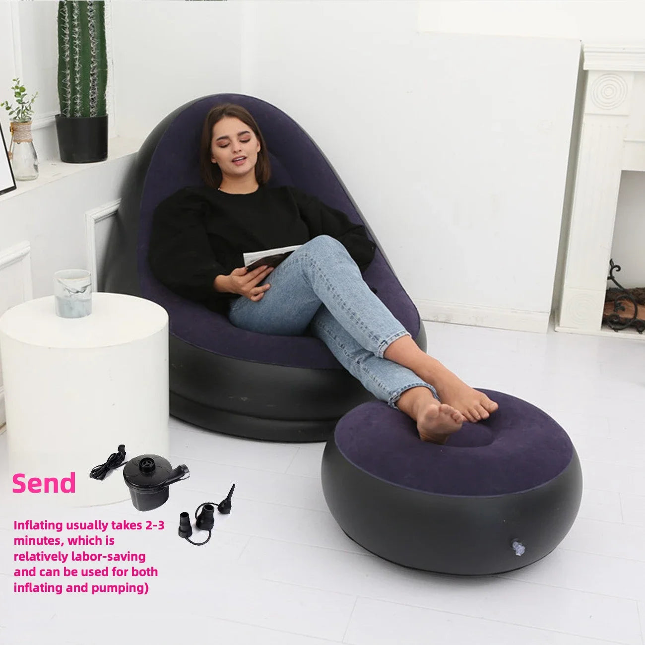 Thickened Lazy Inflatable Sofa, Foldable Outdoor Sofa, Combination with Pedals, Lazy Sofa with Electric Pump