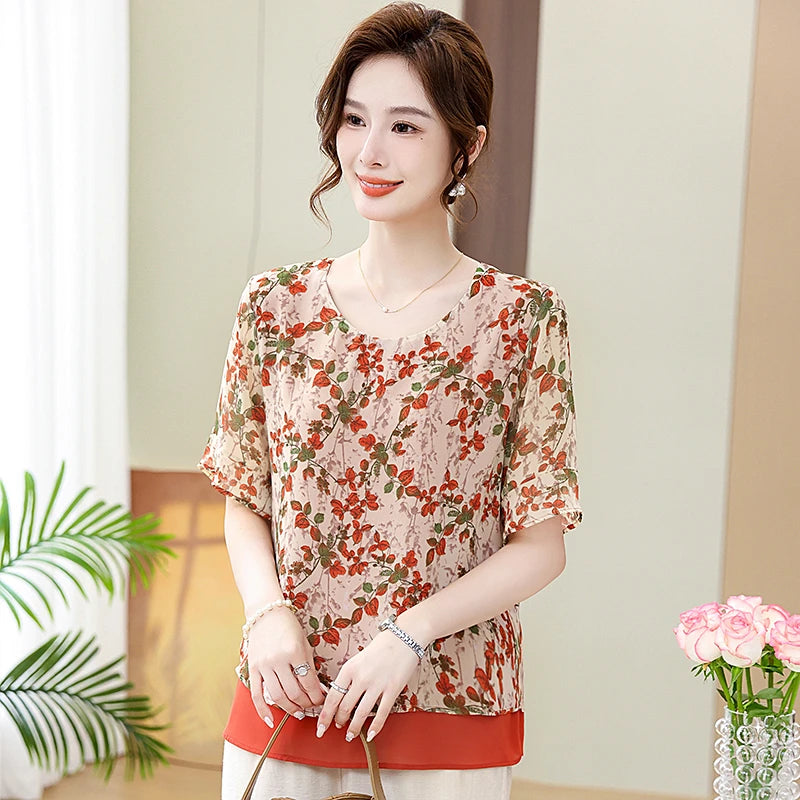 Women's Clothing Summer Thin New Casual Korean Loose Office Lady Printing Half Sleeve O-neck Pullovers Temperament T-Shirts