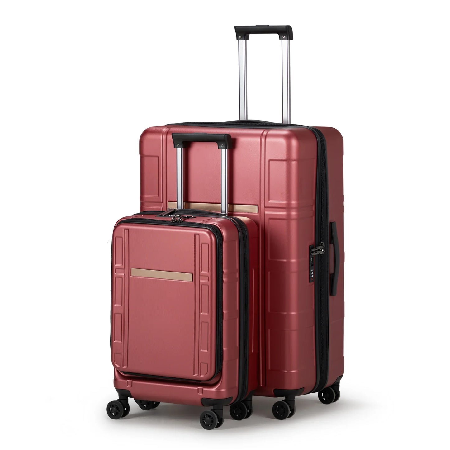 Luggage Expandable Suitcase 2 Piece Set Carry On ABS+PC Spinner Trolley with pocket Compartment Weekend Bag , Wine Red Color