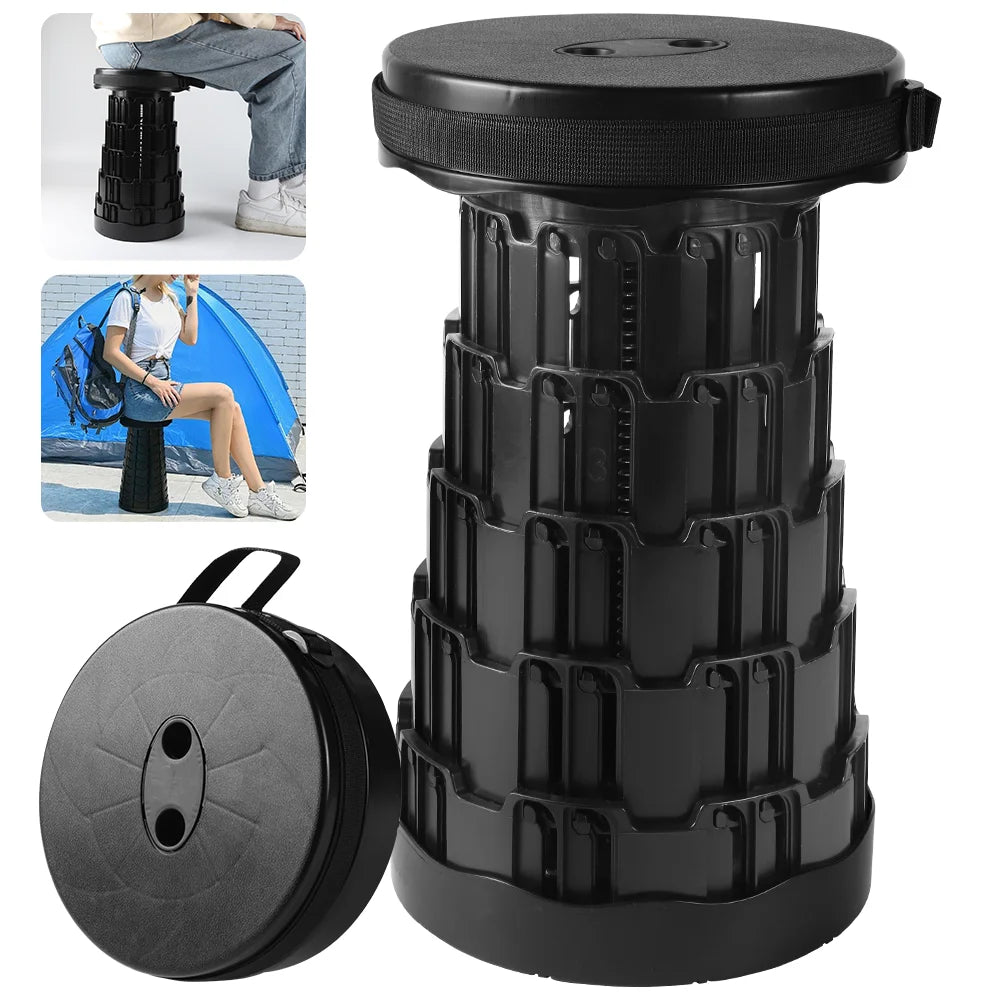 Round Stool Retractable Stool Portable Outdoor Furniture Lounge Folding Stool for Camping Fishing Traveling