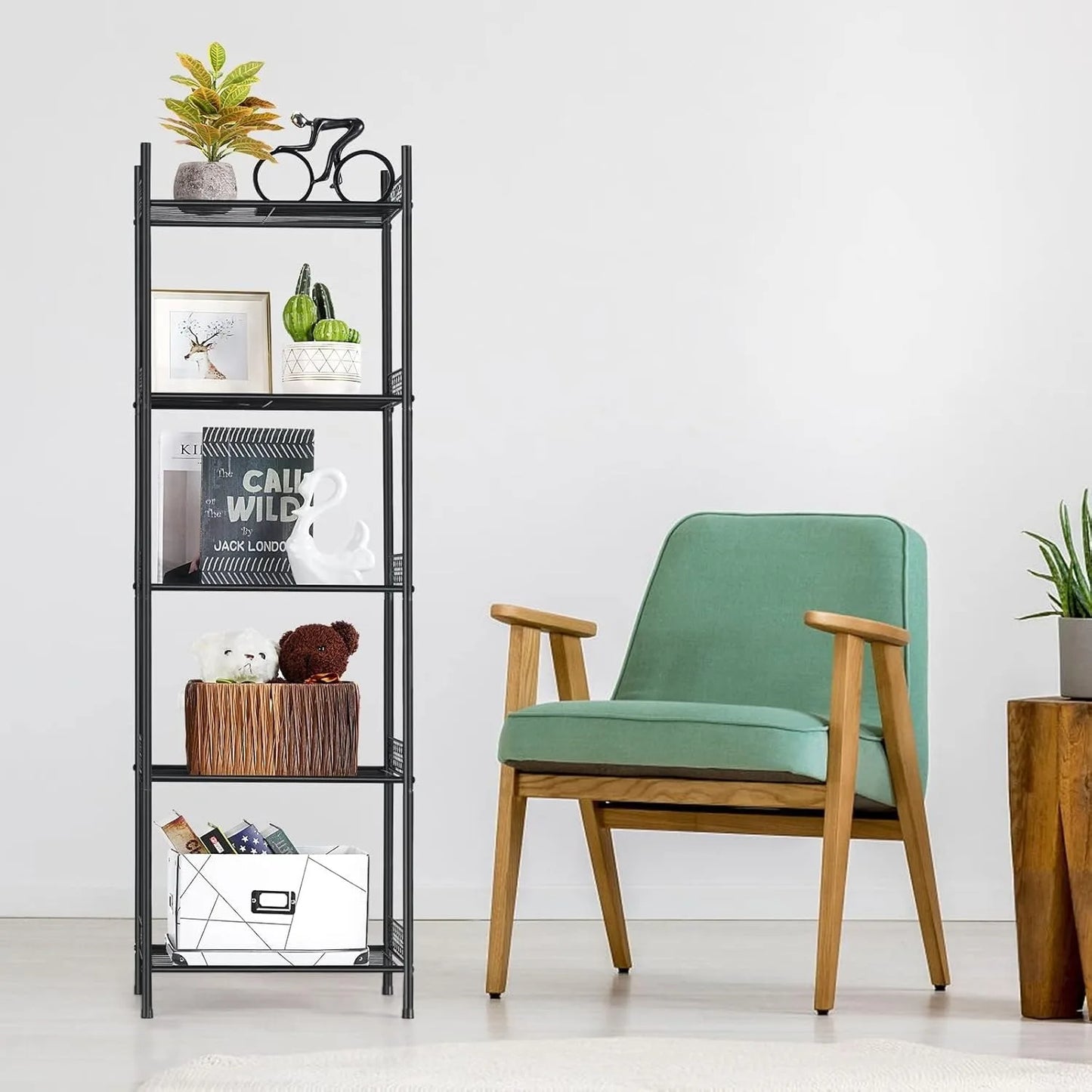 Industrial 5-Tier Wire Shelves Unit, Heavy Duty Free Standing Metal Rack Adjustable Height for Warehouse Garage, Black Storage