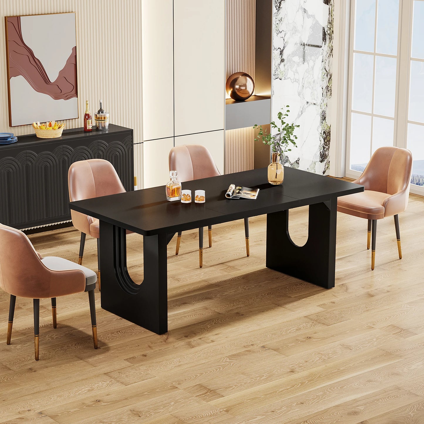 Tribesigns Modern Dining Table for 6 People, 71" Large Kitchen Dining Table with Wood Pedestal Base, Rectangular Dinner Table