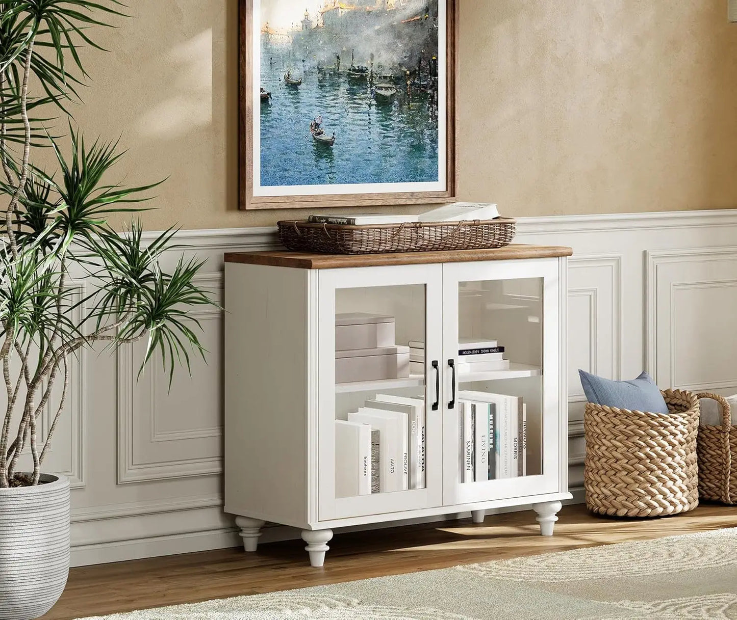 TV Stand for, Wood Console Table Storage Cabinet for Living Room, Kitchen Sideboard Buffet Cabinet With Glass Door