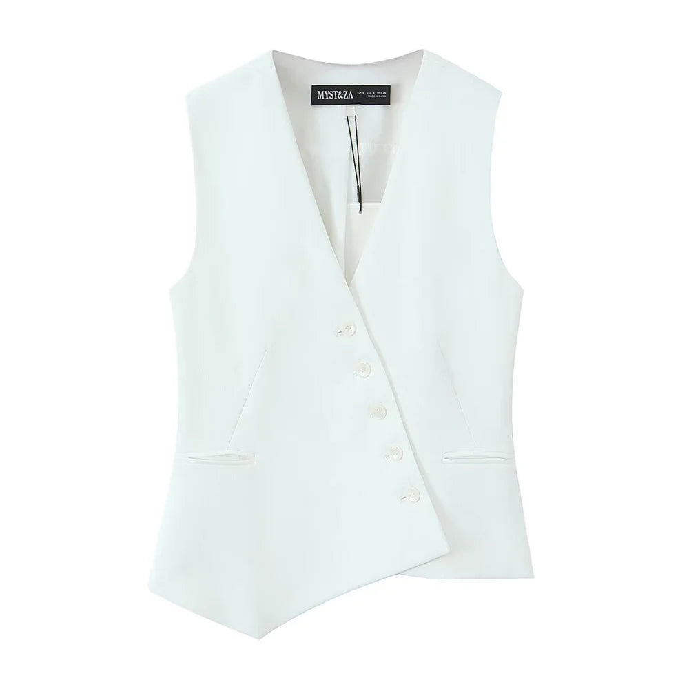 2025 new women's clothing casual elegant design sense European and American retro series asymmetrical vest