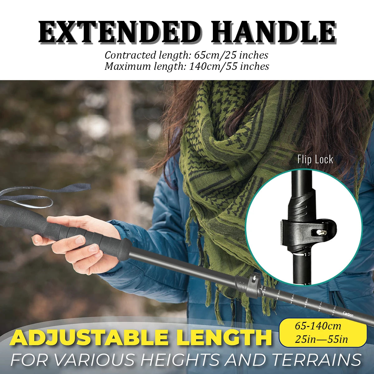 2-Piece Set of High-Quality Trekking Poles, Aluminum Alloy, Walking Sticks, Walking Sticks, Adjustable Length, Ergonomic Grips, Suitable for Outdoor Activities with Hiking and Mountaineering