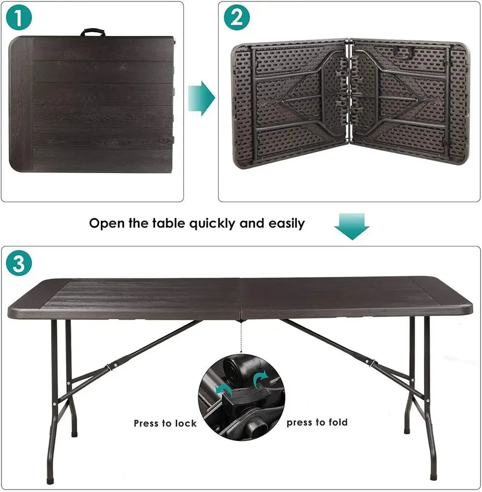 Foldable Table Portable Heavy Duty Plastic 180cm Fold-in-Half Utility Dining Table Indoor/Outdoor for Camping Picnic and Party