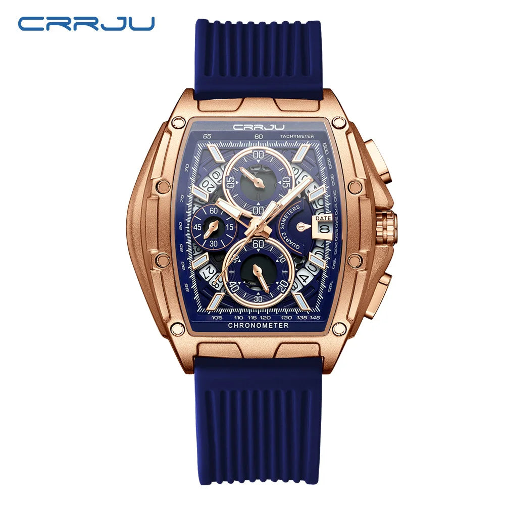 CRRJU Brand Men Watch Domineering Barrel Watch Curved Mirror Hollow Surface Sports Men Watch Silicone Quartz Wristwatch