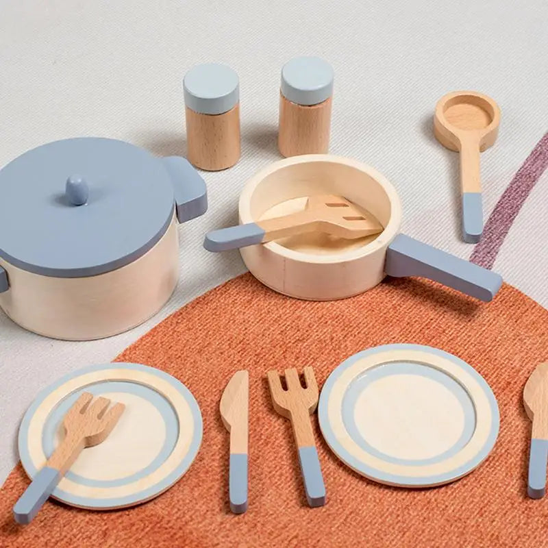 Wooden Mini Kitchen Cookware Pot Pan Cook Pretend Play Educational House Toys For Children Simulation Kitchen Utensils Girls Toy