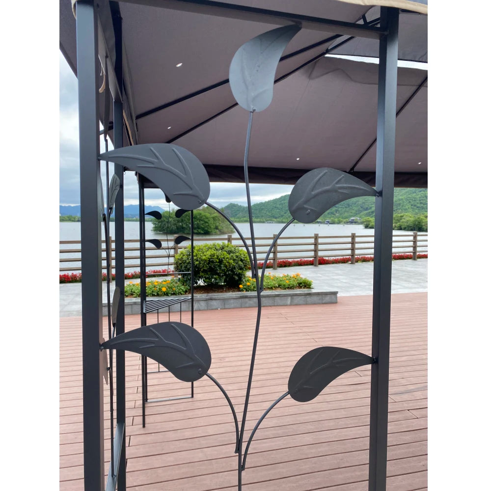 Large Space Outdoor Patio Canopy Tent Gray Top Ventilated Double Roof Mosquito Net Detachable Mesh Screen Lawn Garden Backyard