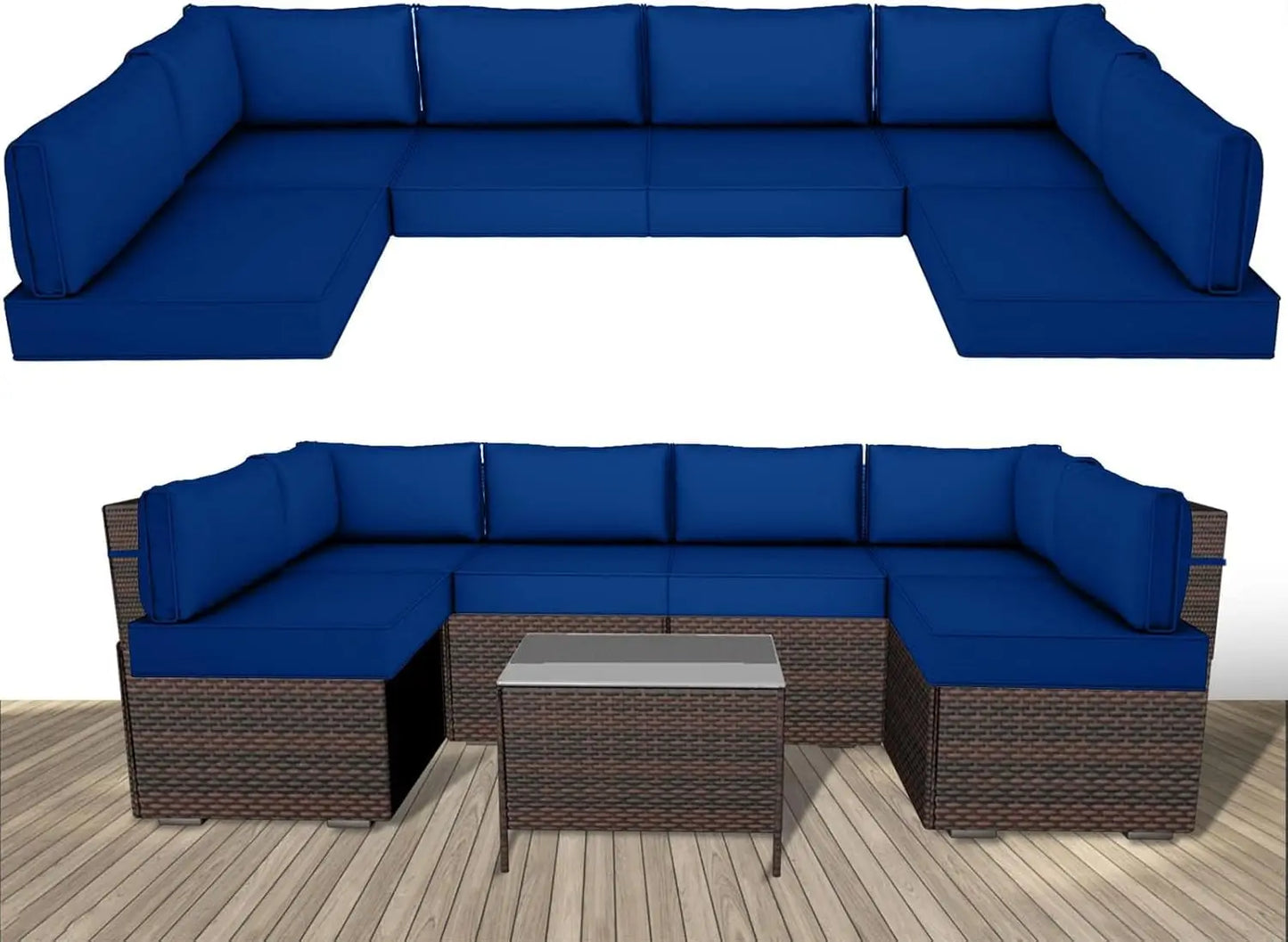 Outdoor Replacement Cushions for Patio Furniture,14-Piece Patio Water-Resistant Replacement Sofa Cushions,Fits 6-seat