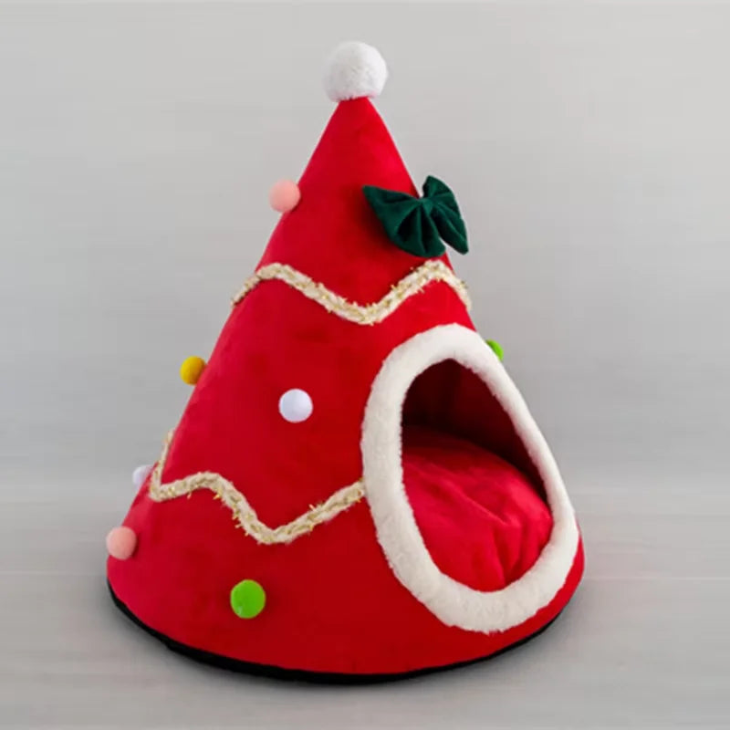 Christmas Cozy Cat House Pet for Small Dogs Puppy Mat Kitten Cave Winter Warm Soft Comfortable Basket Deep Sleep