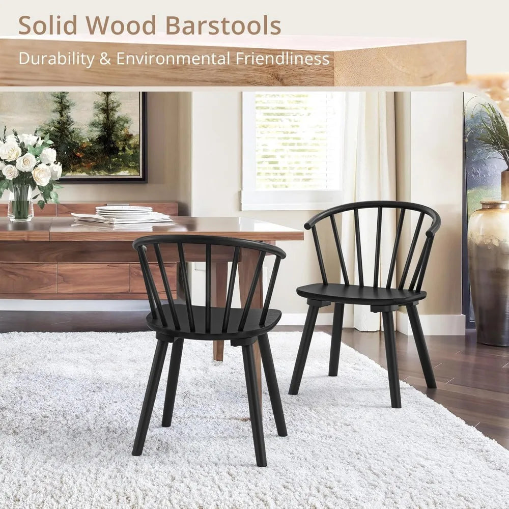 Black Dining Chairs Set of 4, Farmhouse Wood Dining Chairs with Semicircular Backrest, Spindle Dining Chair for Kitchen and Din