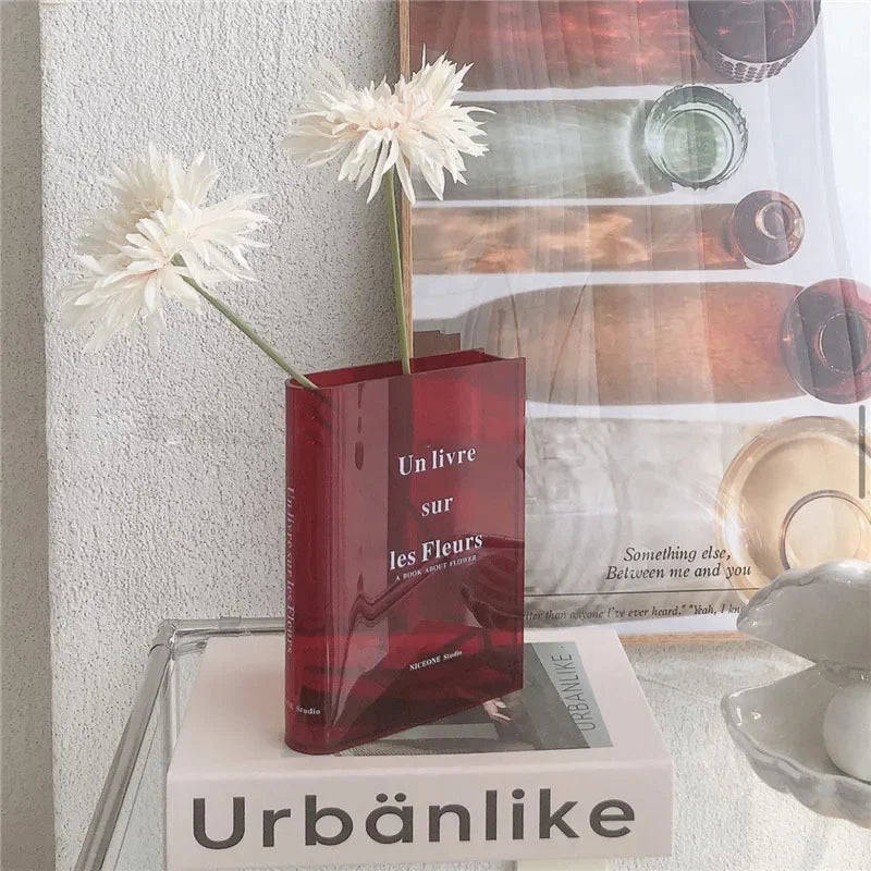 Clear Book Flower Vase Creative Acrylic Transparent Vase The Mystery Of Growth Book Vases Modern Decorative Vases Room Decor