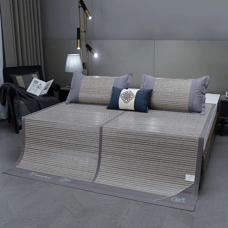 Wormwood mat bamboo mat summer household double bed foldable double-sided ice silk mat summer mat dual-use straw mat