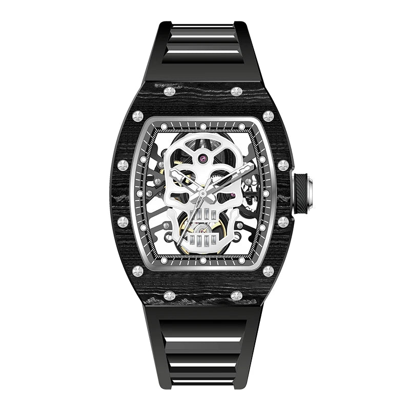 Fashionable Automatic Movement Mechanical Watch for Men Hollow Design High Quality Waterproof Mens Stylish Tonneau Rel
