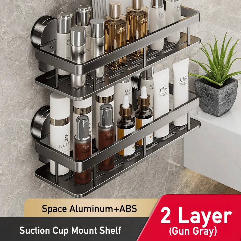 Bathroom Suction Cup Storage Rack Without Drilling Kitchen Toilet Shower Room Shampoo Holder Wall Mount Organizer Bathroom Shelf