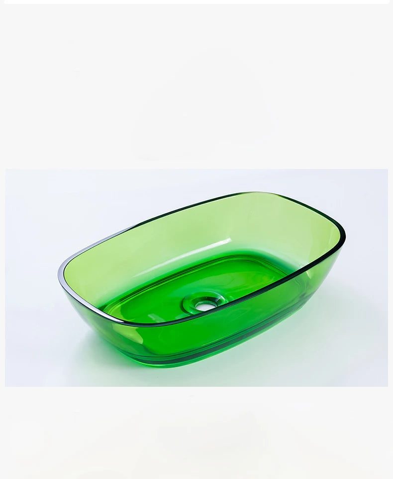 Bathroom Rectangular Above Counter Top Resin Basin Colourful Vessel Sink 9077