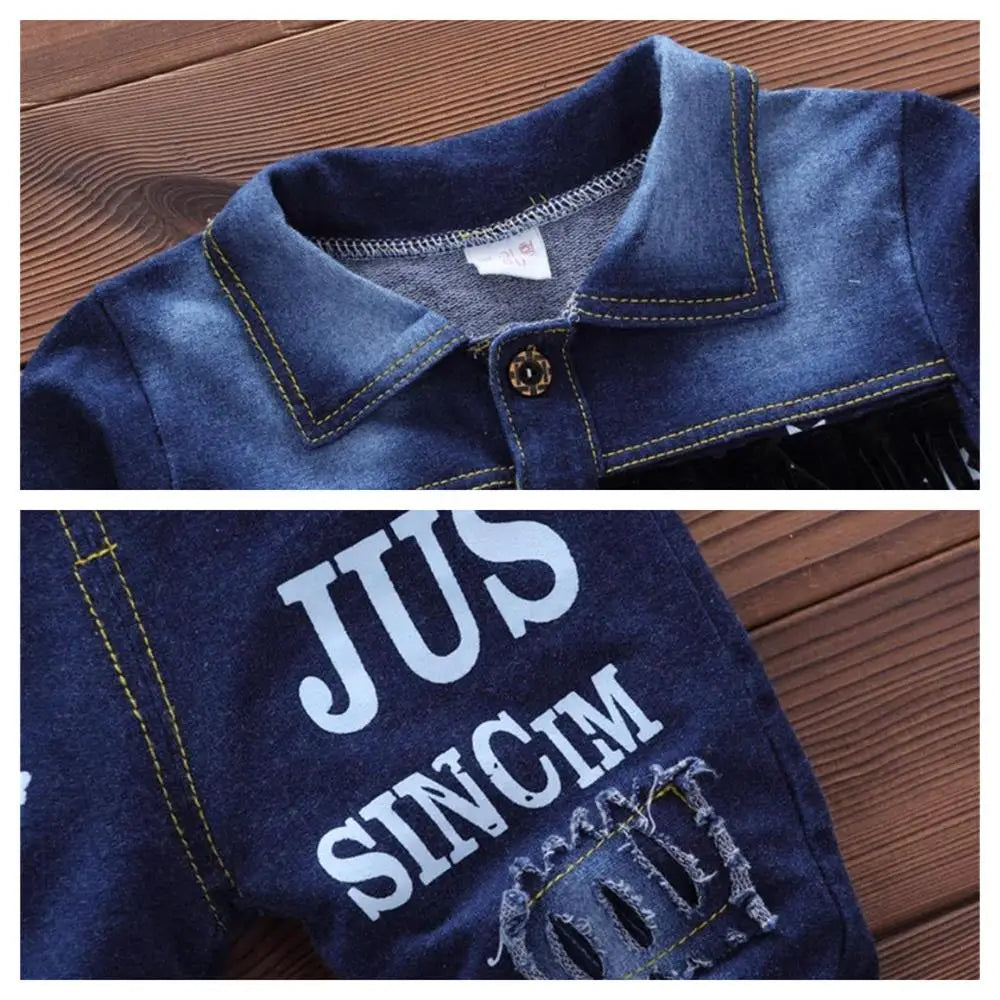 2025 Baby Boy Clothes Children's New Spring Denim Set Fashion Trend Clothes Casual Suit Jacket + Top + Pants 3 Piece Set