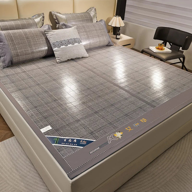 Wormwood mat bamboo mat summer household double bed foldable double-sided ice silk mat summer mat dual-use straw mat