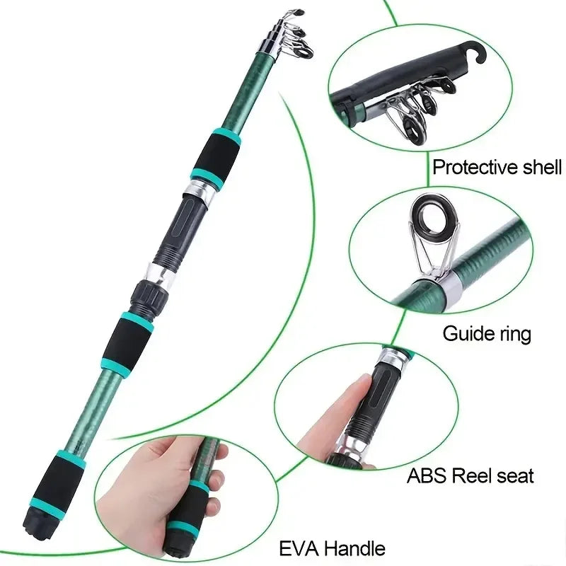 Children's Fishing Rod with Telescopic Fishing Rod and Rotating Reel Bait Hook Travel Rod