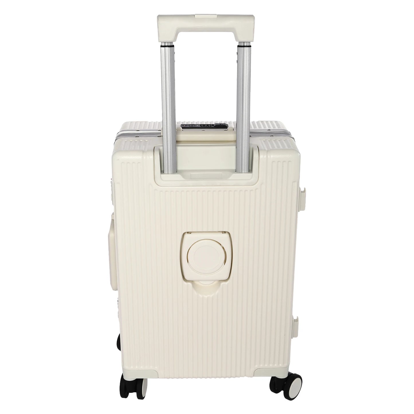 20 Inch Carry On Luggage with Front Pocket PC Hardside Spinner Wheel Suitcase with Cup Holder & USB Charging Port White