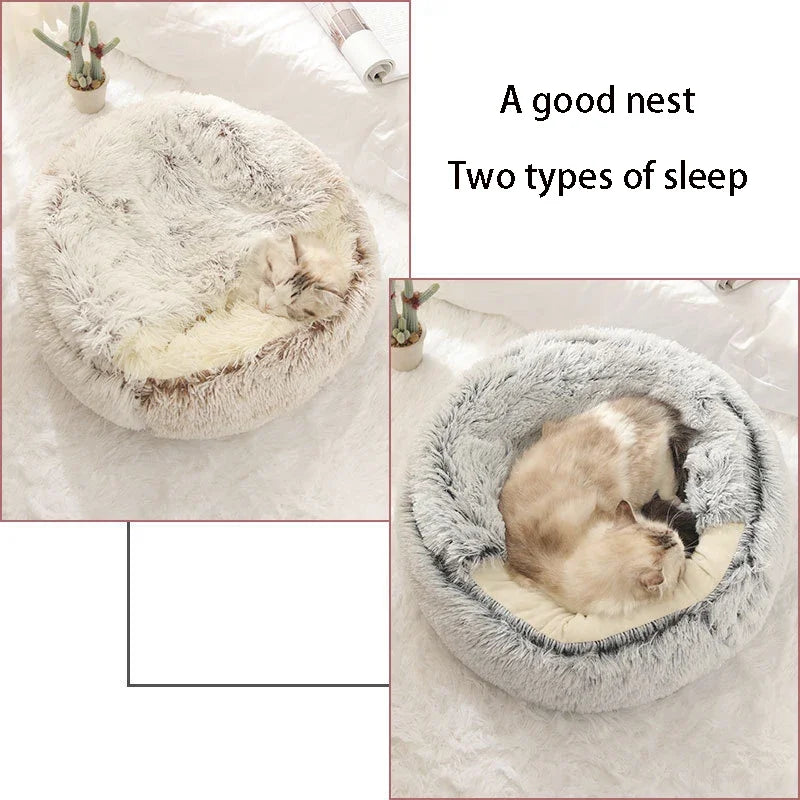 Cat Dog Bed Pet Mattress Sleeping Warm Soft Plush Pet Bed with Cover Round Nest Cave for Small Dogs kitten