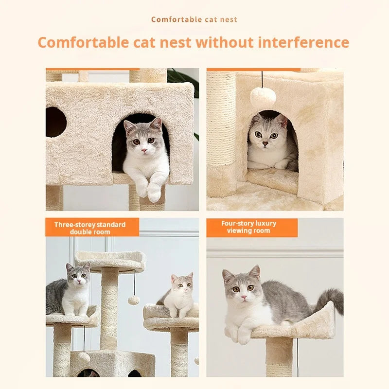 174cm Tower for Indoor Cats and Large Cat Tree With Sisal-Covered Scratching Posts Spacious Hammock Padded Perches and Condos