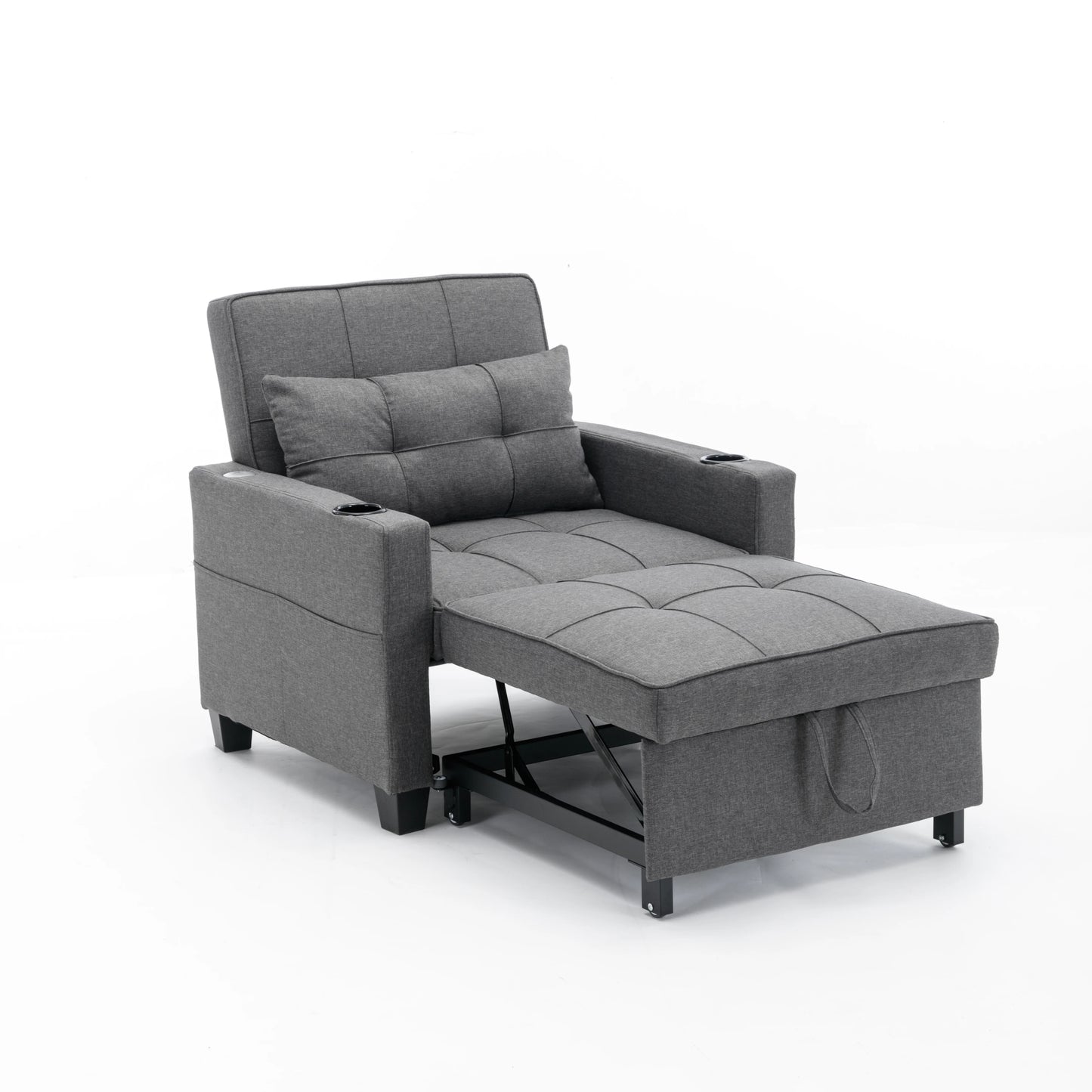 Futon Chair Bed Convertible Chair 3-in-1 Pull Out Sleeper Chair Beds with USB Ports, Armchair Bed Sleeper for ing Room (Dark Gre