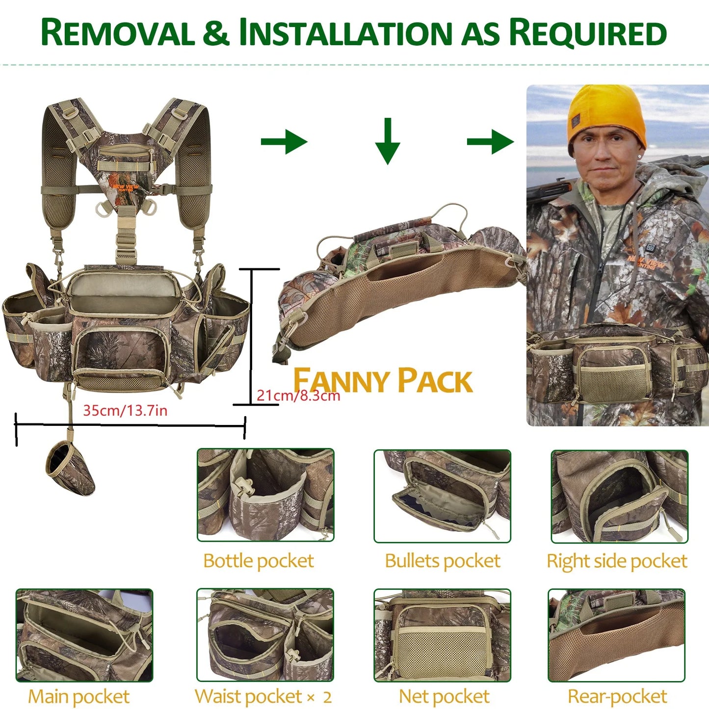 NEW VIEW Hunting Fanny Waist Pack for Men, Camo Waist Pack for Hunter, Fanny Hunting Pack with Rifle Holder