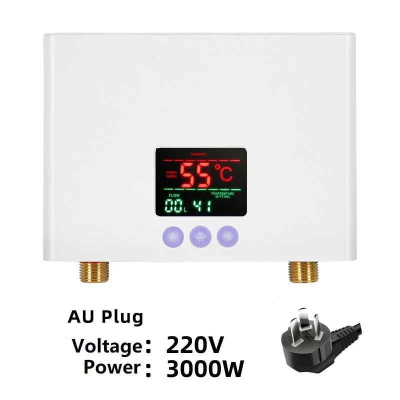 110V/220V Instant Water Heater Bathroom Kitchen Wall Mounted Electric Water Heater LCD Temperature Display with Remote Control