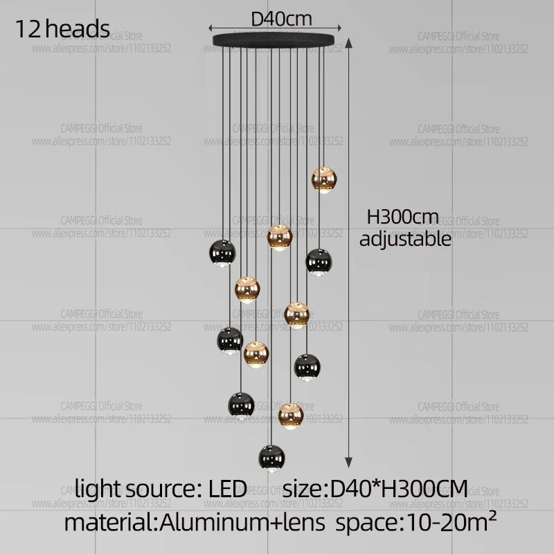 Living Room Spherical Lighting Apartment Stairwell Hanging Lamps Villa Hall LED Staircase Pendent Lights Modern Lobby Chandelier