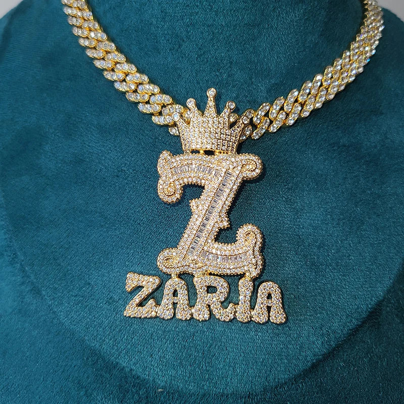 Two Rows Customized Name Necklace First Row make as First Letter Hip Hop Jewelry