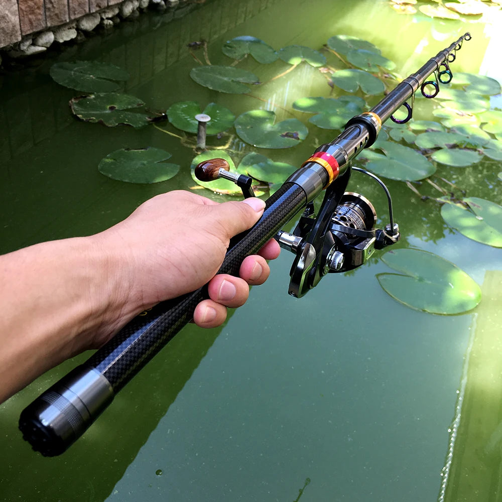 1.8-3.6m Spinning Fishing Rod Reel Combo Travel Carbon Sea Pole 5.2:1 Gear Ratio Metal Spool Wheel with Line Kits for Bass Carp