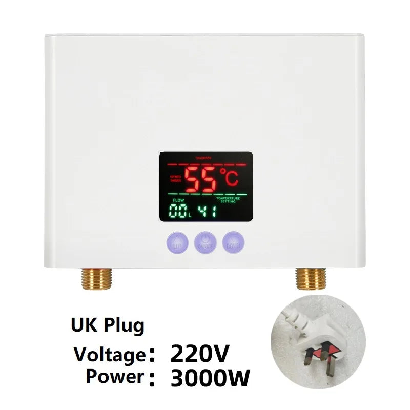 110V/220V Instant Water Heater Bathroom Kitchen Wall Mounted Electric Water Heater LCD Temperature Display with Remote Control