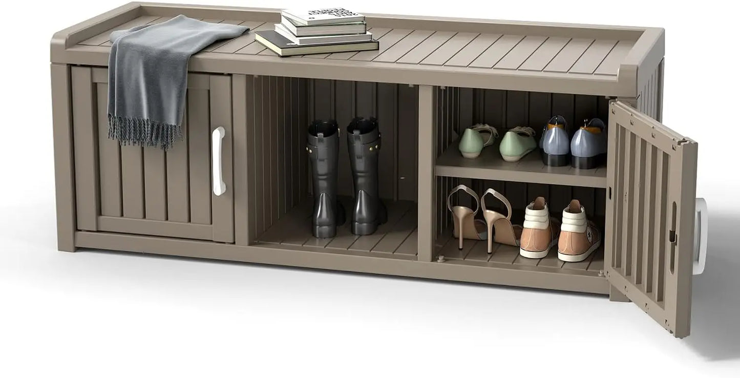 Shoe Cabinet Waterproof UV-Resistant,Storage Bench Indoor Outdoor with Adjustable Shelves,for Entryway Bedroom,Hallway,Living