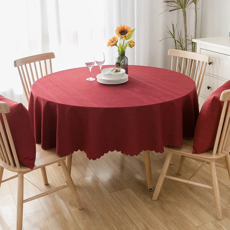Wedding Round Tablecloth Waterproof And Oil-Proof Solid Color Cotton And Linen Tablecloth Hotel Wedding Dining Table Cloth Decor