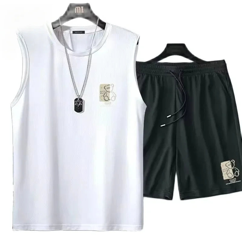 Men's Clothing Fashion Breathable Fitness Sports Quick Drying Tank Top + Sweatpants Two-piece Sets Tracksuit Men