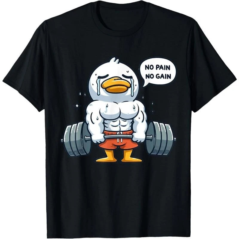 Fitness Duck Graphic Print Cotton T-shirt Unisex Men Women Summer Short Sleeve Fashion Brand Tee Luxury Casual Streetwear Tops