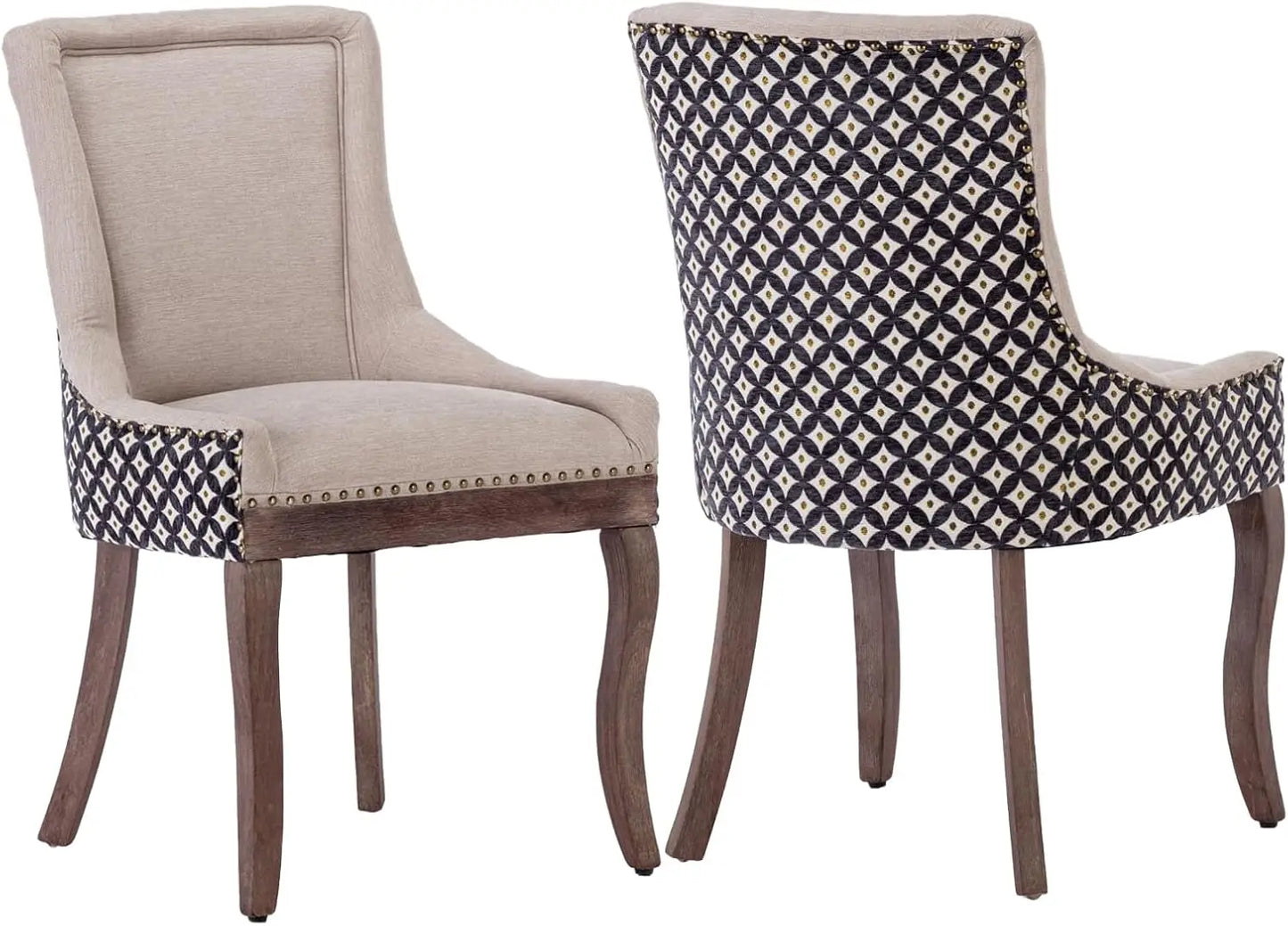 Modern High Back Chairs Set of 2 – Upholstered Fabric Side Seats with Solid Wood Legs, Dining Room Use