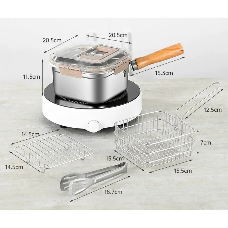 Detachable Fry Pan Stainless Steel Camping Cookware Set Multifunctional Cooking Equipment Deep Fryer Pot