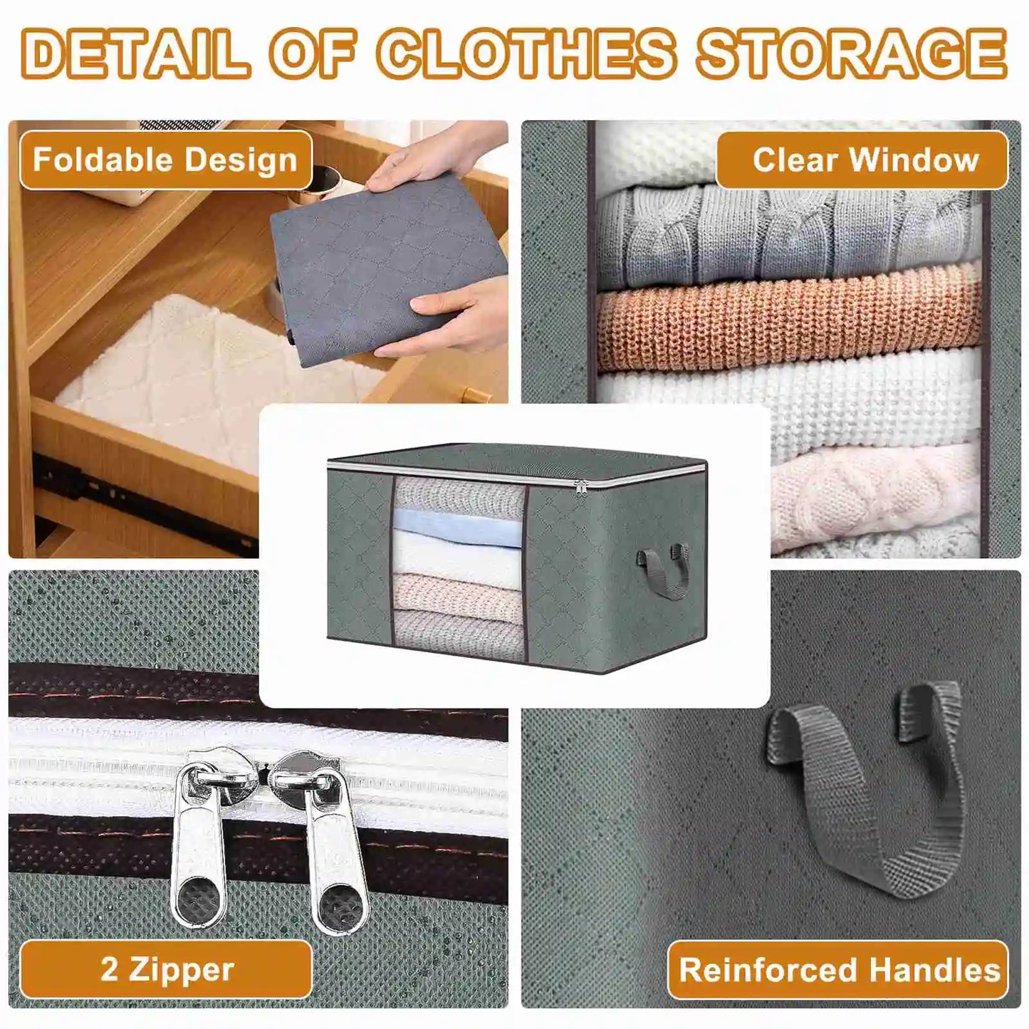 6pcs Large Storage Bag Clothes Storage Containers with Sturdy Handles for Closet Storage Comforter Blanket Clothing Bedding Toys