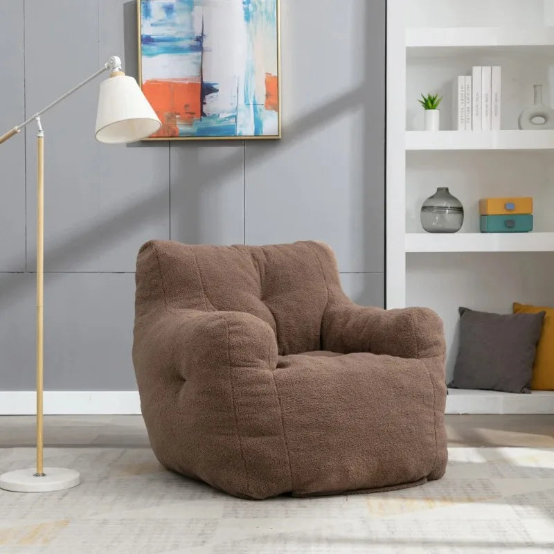 Soft Teddy Fabric Bean Bag Chair Memory Foam Filled Ergonomic No-Assembly Ideal for Living Room Home Furniture Bean Bag Sofas