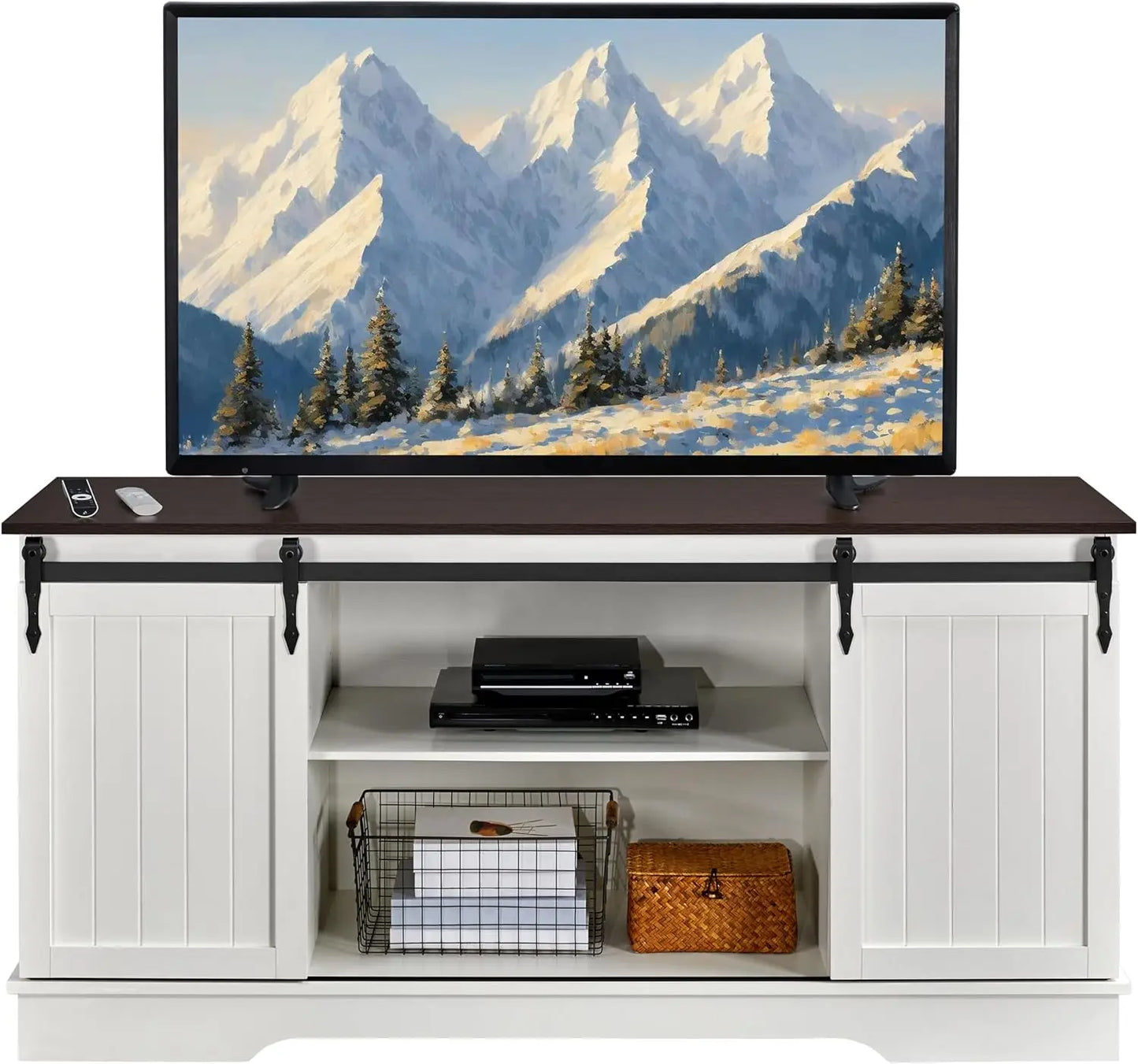 Farmhouse TV Stand for 65'' TV, Tall Entertainment Center with Storage, TV Console for Living Room with Sliding Barn Door