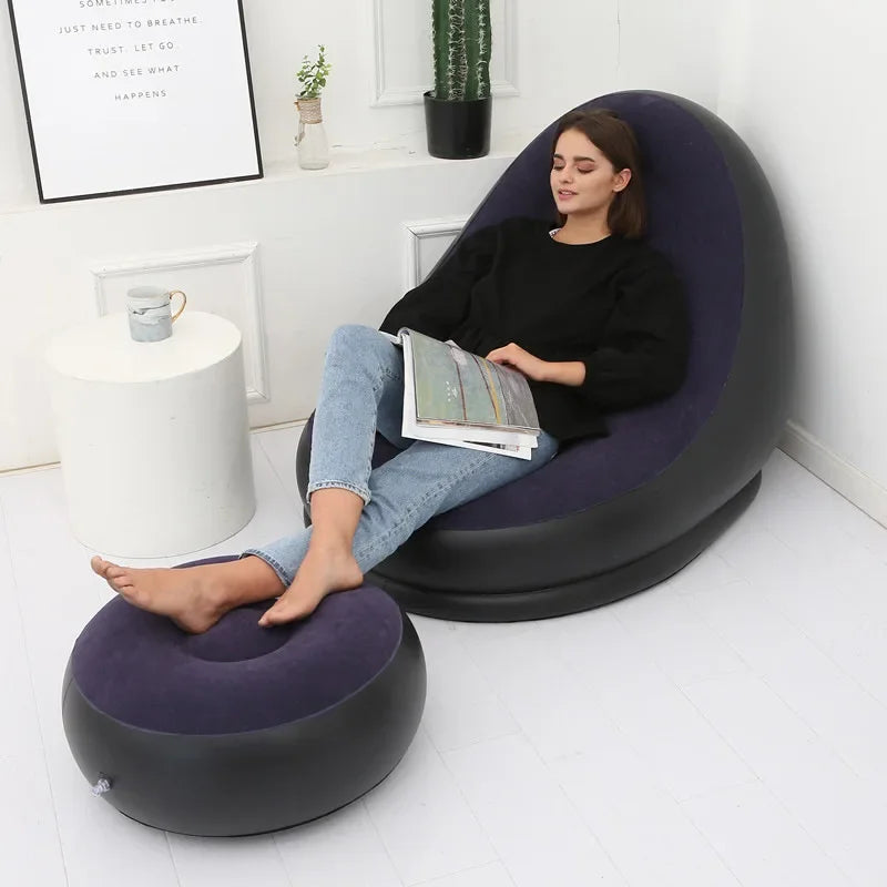 Thickened Lazy Inflatable Sofa, Foldable Outdoor Sofa, Combination with Pedals, Lazy Sofa with Electric Pump