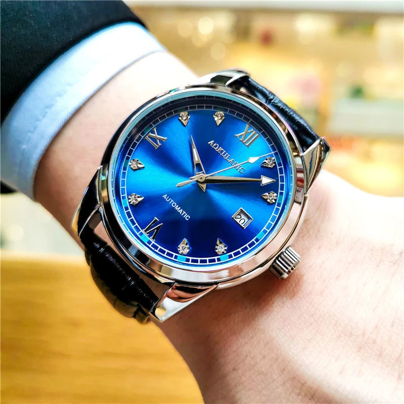 Men's Casual Mechanical Watch with Date Display - Alloy Case, Hollow Design, Leather Strap, Automatic Winding, Suitable for Business and Daily Wear, Daily Watch Casual Style Watch, No Battery, Gift for His Best