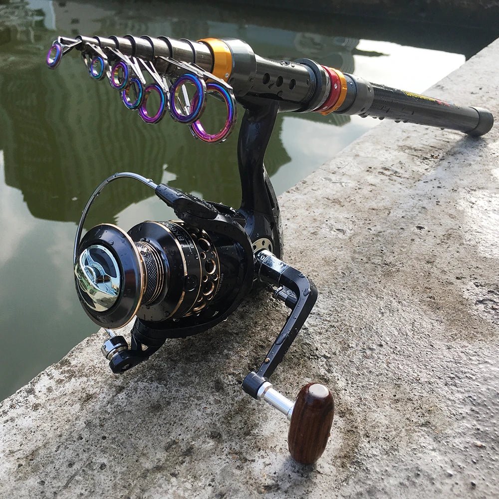 1.8-3.6m Spinning Fishing Rod Reel Combo Travel Carbon Sea Pole 5.2:1 Gear Ratio Metal Spool Wheel with Line Kits for Bass Carp