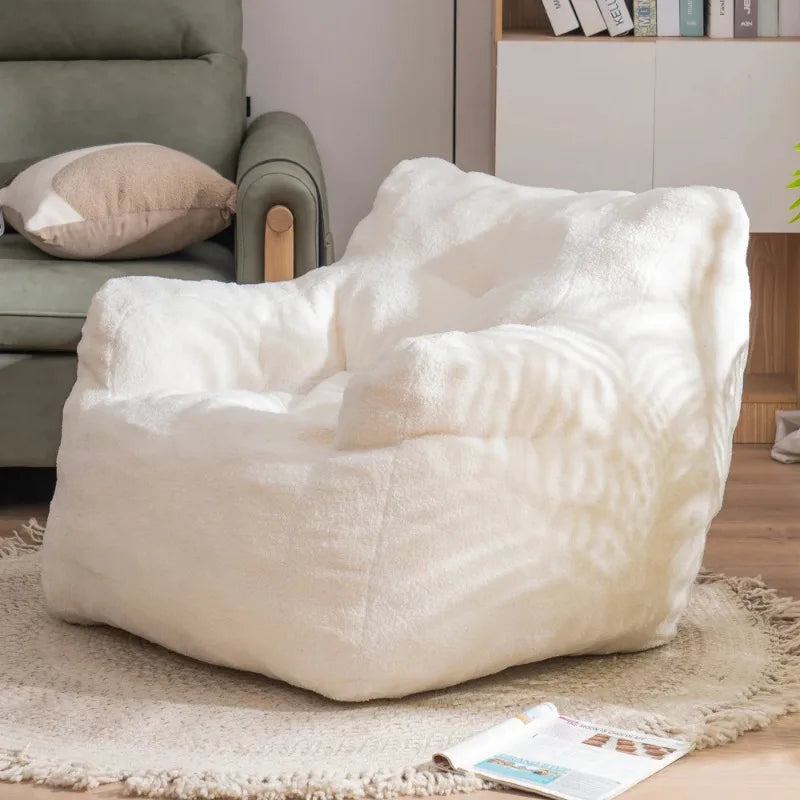 Soft Teddy Fabric Bean Bag Chair Memory Foam Filled Ergonomic No-Assembly Ideal for Living Room Home Furniture Bean Bag Sofas