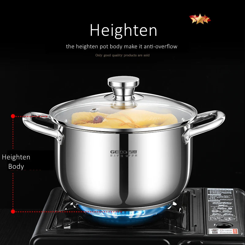Ultra Thick 304 Stainless Steel Kitchen Stewing Pot Accurate Scale Saucepot with Tempered Glass Cover Pot for Family Cooking